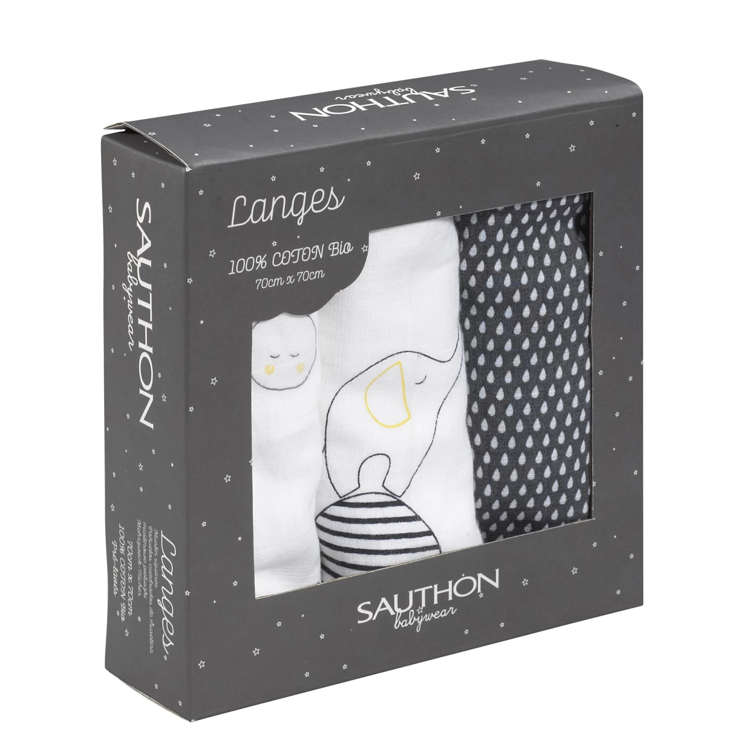 Babyfan Lot De 3 Langes Bio 70x70 Bleu / Blanc De Sauthon Baby's Sweet Home 1 Babyfan Lot De 3 Langes Bio 70x70 Bleu / Blanc De Sauthon Baby's Sweet Home