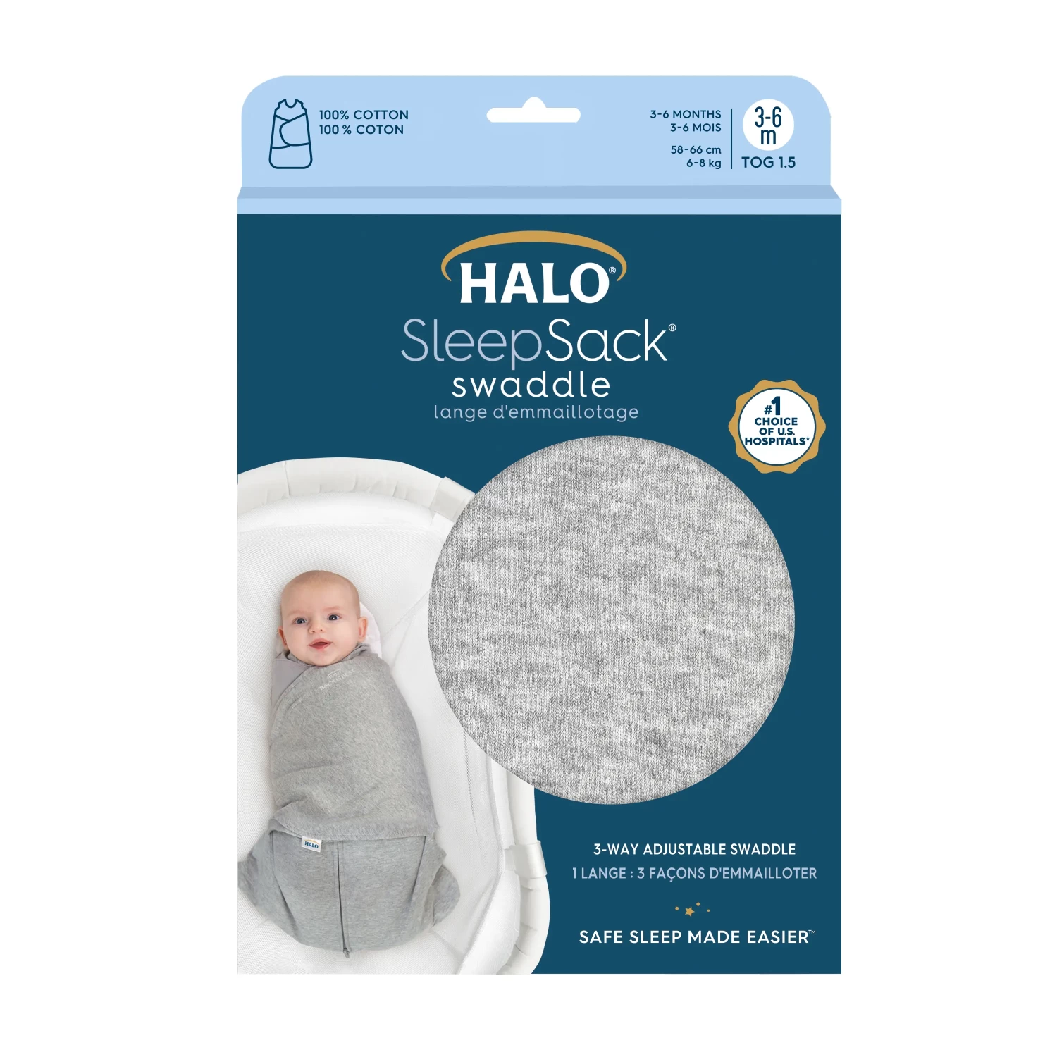 Lange D'emmaillotage 3 En 1 SleepSack® Gris 3-6 Mois De Halo 2 Lange D'emmaillotage 3 En 1 SleepSack® Gris 3-6 Mois De Halo – Image 2