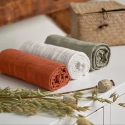 LÄSSIG Lange Mousseline 3 Pièces Rouille/Olive/Blanc 85 X 85 Cm De Lässig -Bébés Produits Magasin 01167705 7